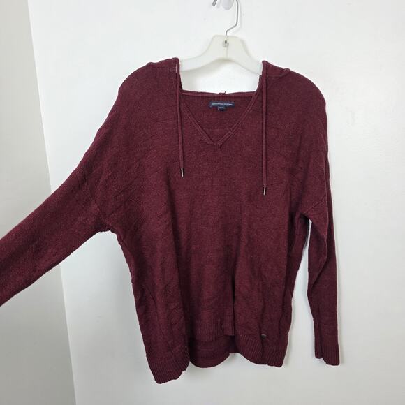 American Eagle Maroon Wool Blend Comfy Outdoor Hooded Pullover Sweater Size XS - Picture 2 of 8